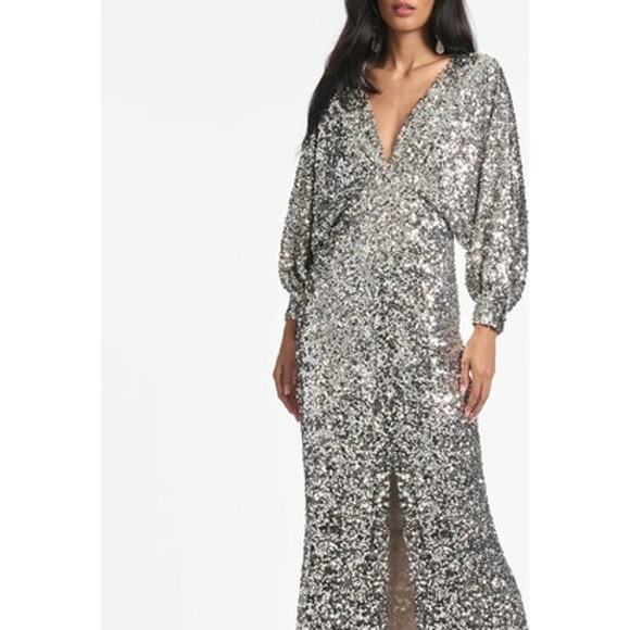 Sachin‎ & Babi Sequin Gabby Silver Gown Size 2 - Picture 1 of 5